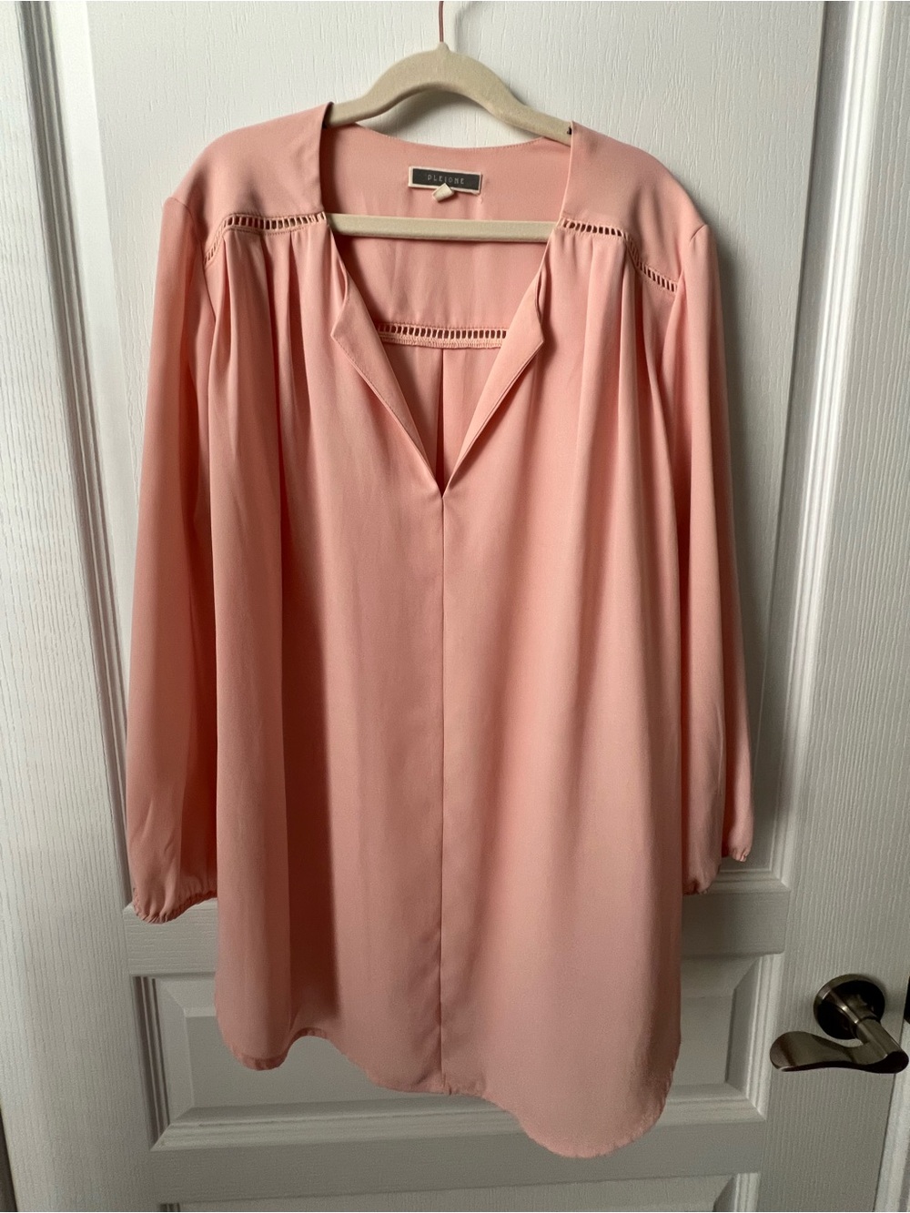 Delicate Peach Blouse Dress by - Soft Pink V-Neck Tunic